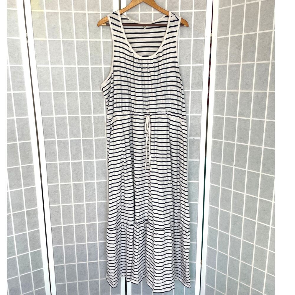 PACT Striped Maxi Tank Dress Pockets 100% Organic Cotton Coastal Casual XXXL 3XL